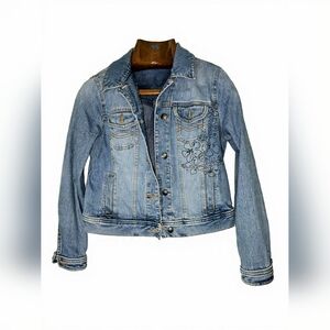 Light Blue Denim Jacket with Floral Embroidery Streetwear Y2K Cottagecore Whimsy
